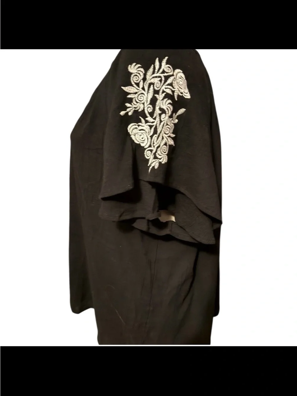 Allison Daley Black Top with White Embroidery, Sz XL, NWT